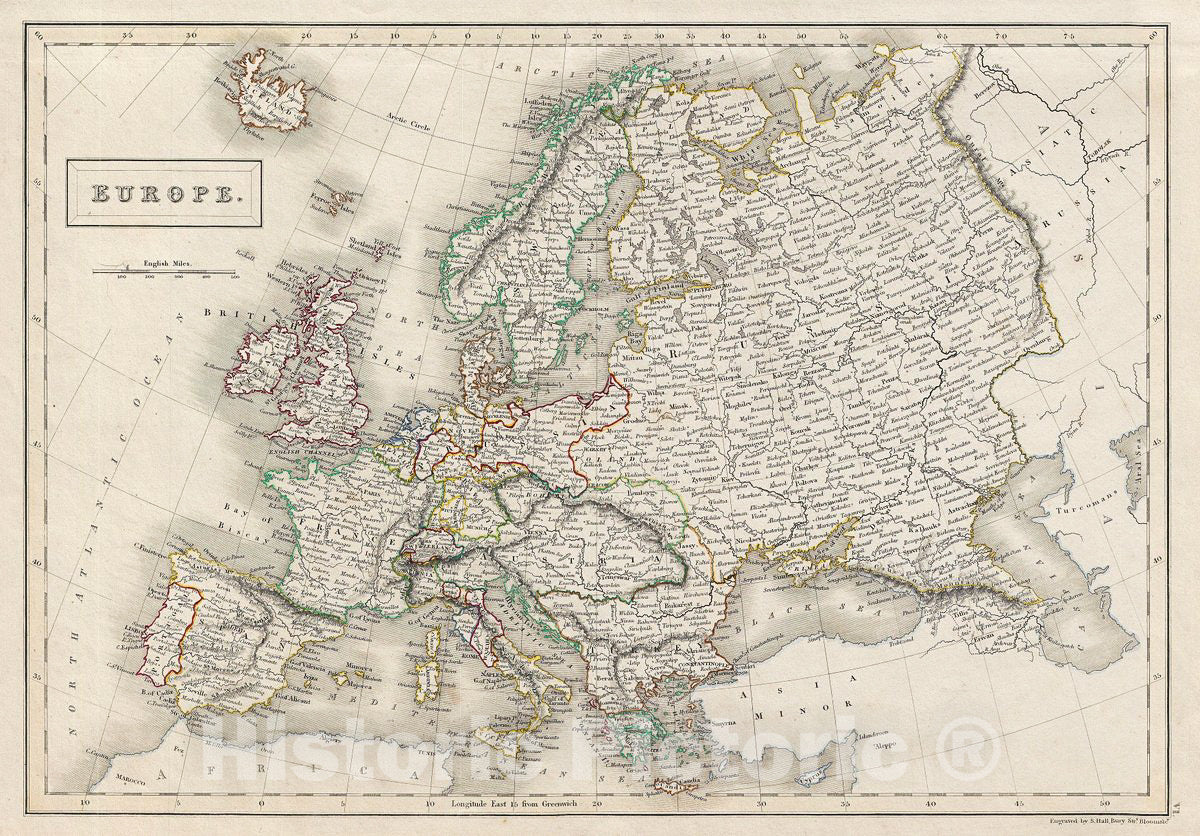 Historic Map : Black Map of Europe, 1840, Vintage Wall Art