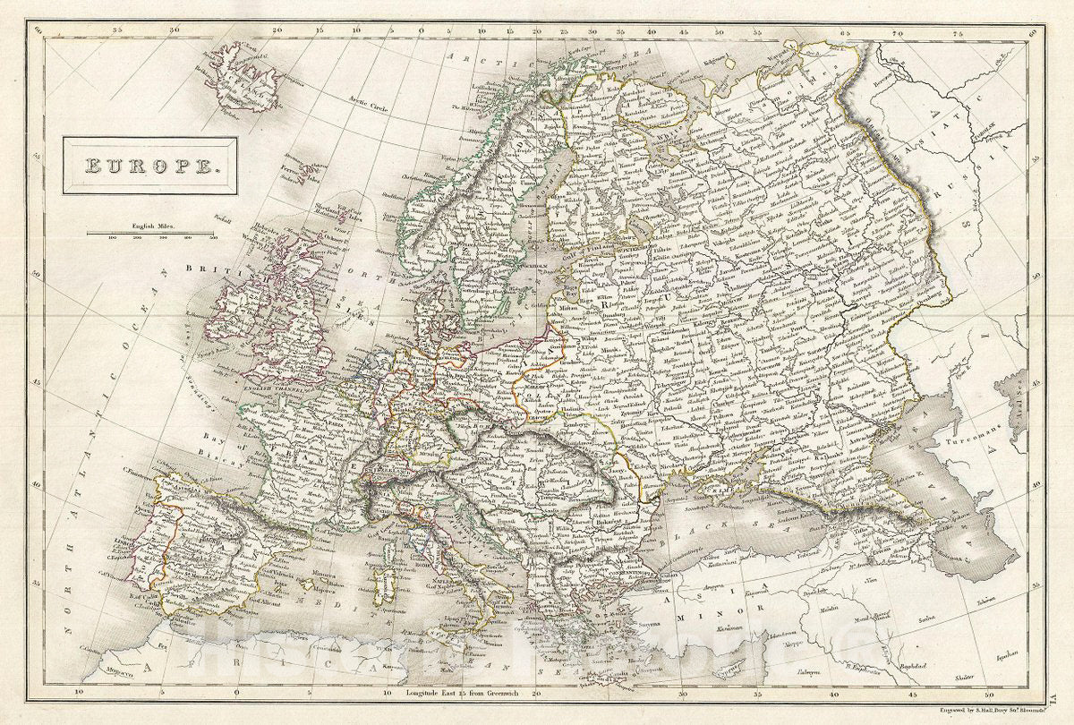 Historic Map : Black Map of Europe, Version 2, 1844, Vintage Wall Art