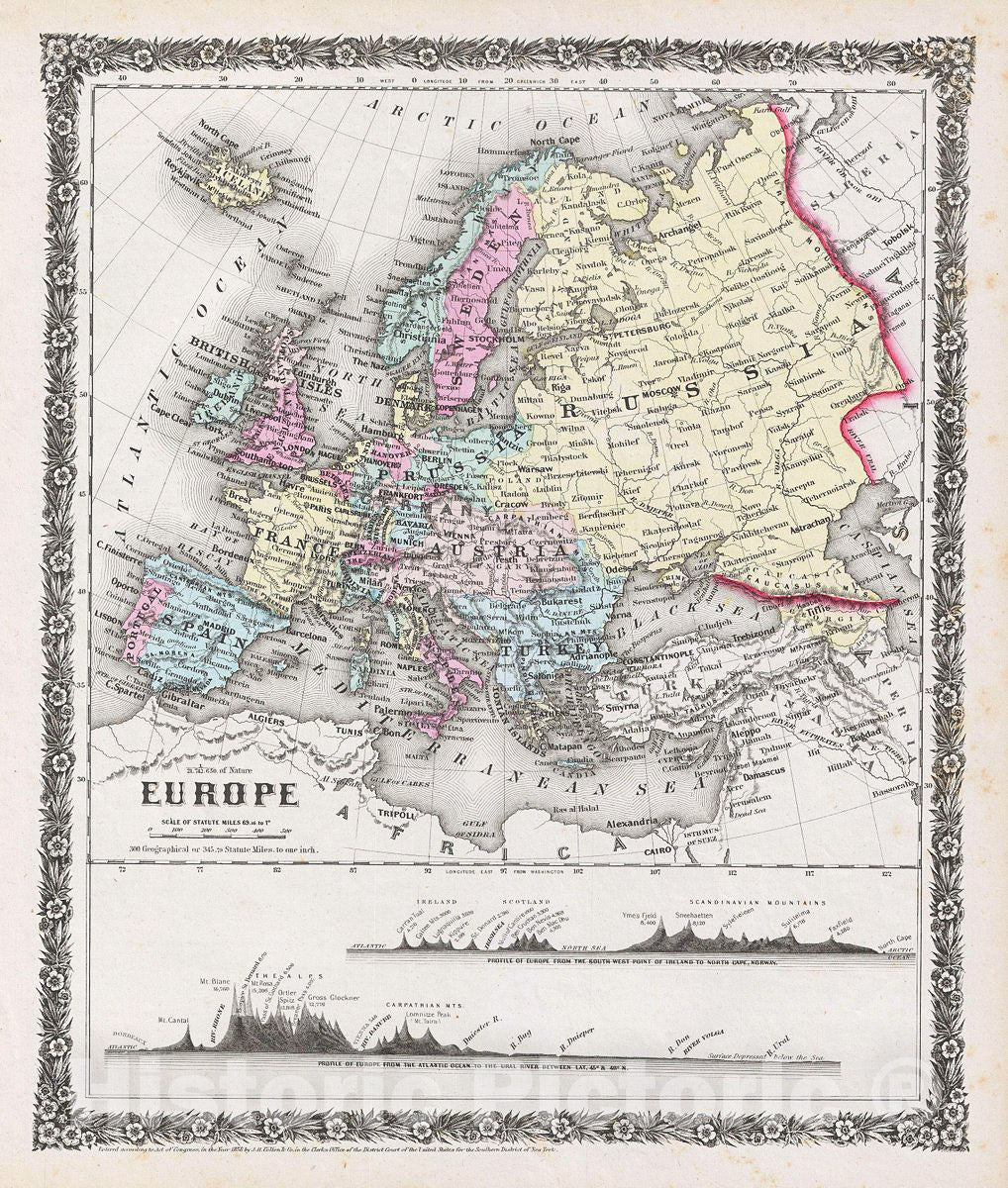 Historic Map : Colton Antique Map of Europe, 1858, Vintage Wall Art