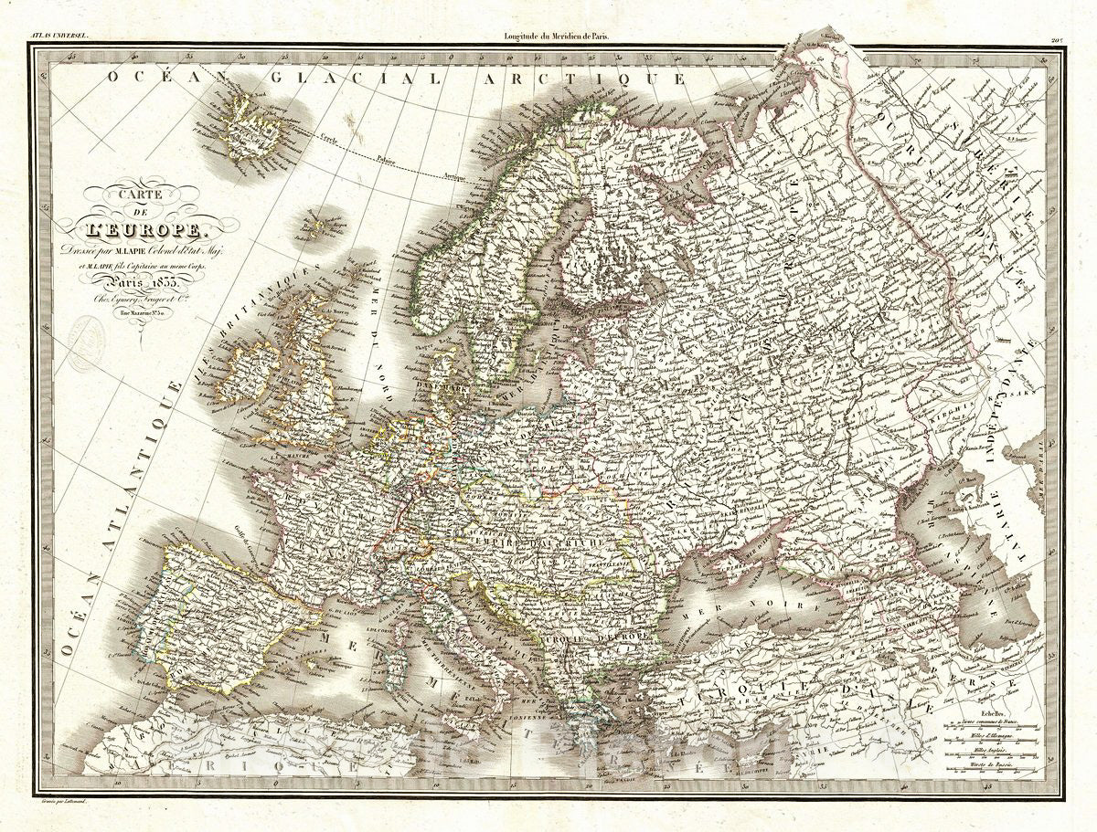 Historic Map : Lapie Map of Europe, 1833, Vintage Wall Art