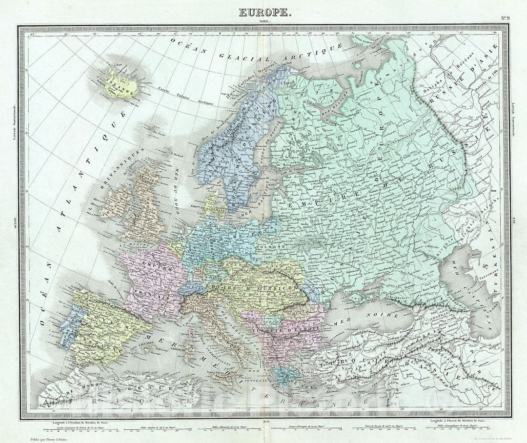 Historic Map : Tardieu Map of Europe, 1874, Vintage Wall Art