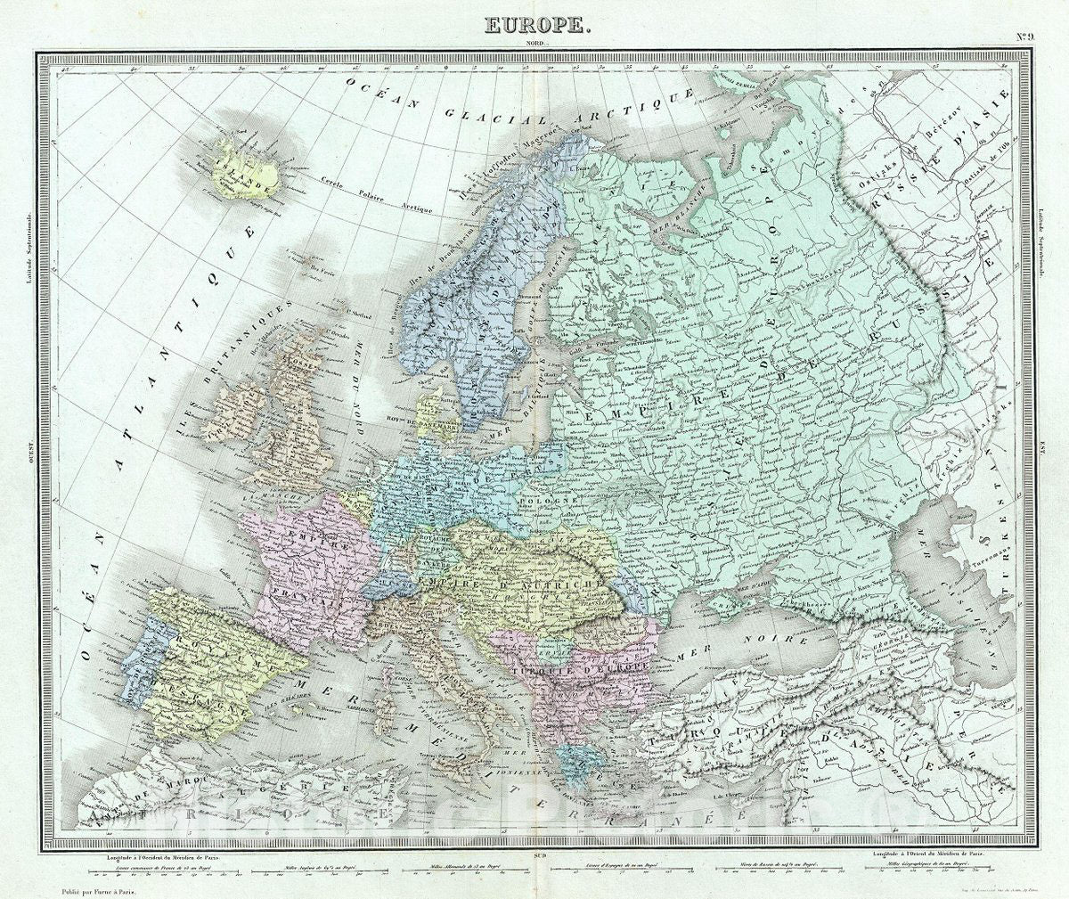 Historic Map : Tardieu Map of Europe, 1874, Vintage Wall Art