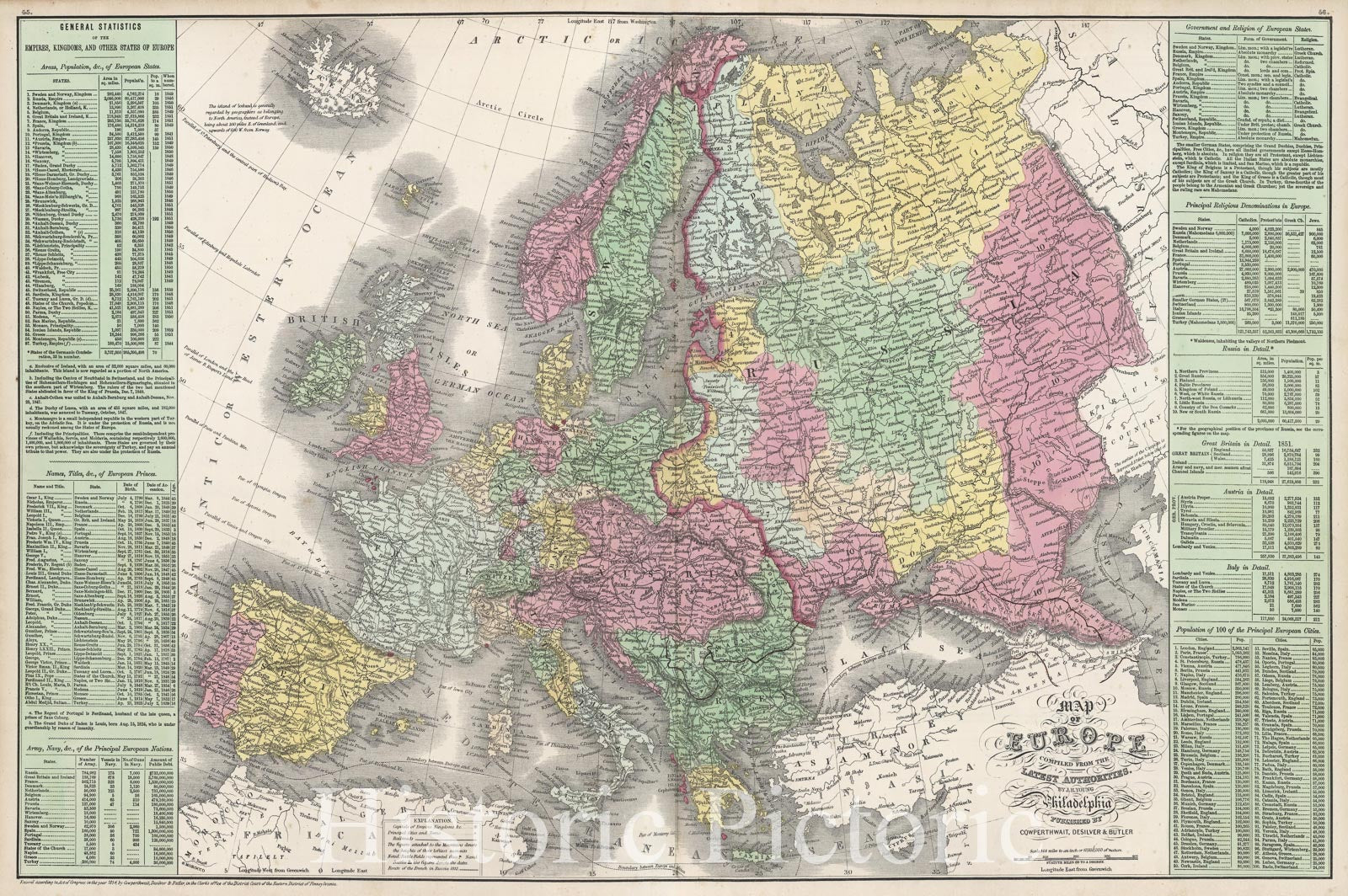 Historic Map : Mitchell Antique Map of Europe, 1854, Vintage Wall Art