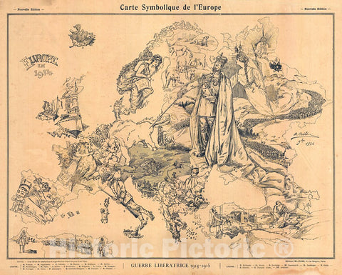 Historic Map : Crété World War I Satirical Map of Europe, 1915, Vintage Wall Art