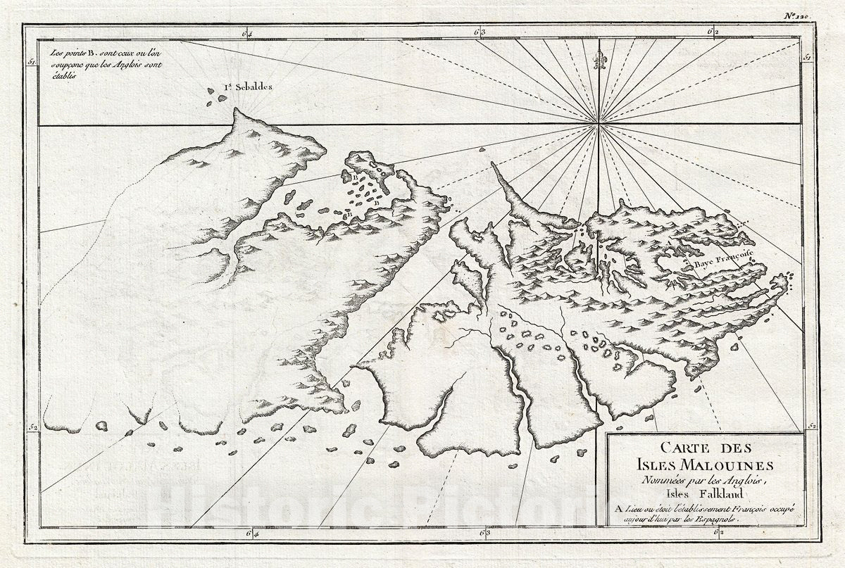 Historic Map : Philippe de Pretot Map of The Malouine or Falkland Islands (Islas Malvinas), 1787, Vintage Wall Art