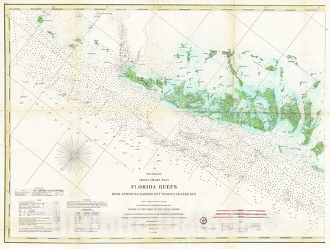 Historic Map : U.S. Coast Survey Map or Nautical Chart of The Florida Keys and Key West, 1859, Vintage Wall Art :
