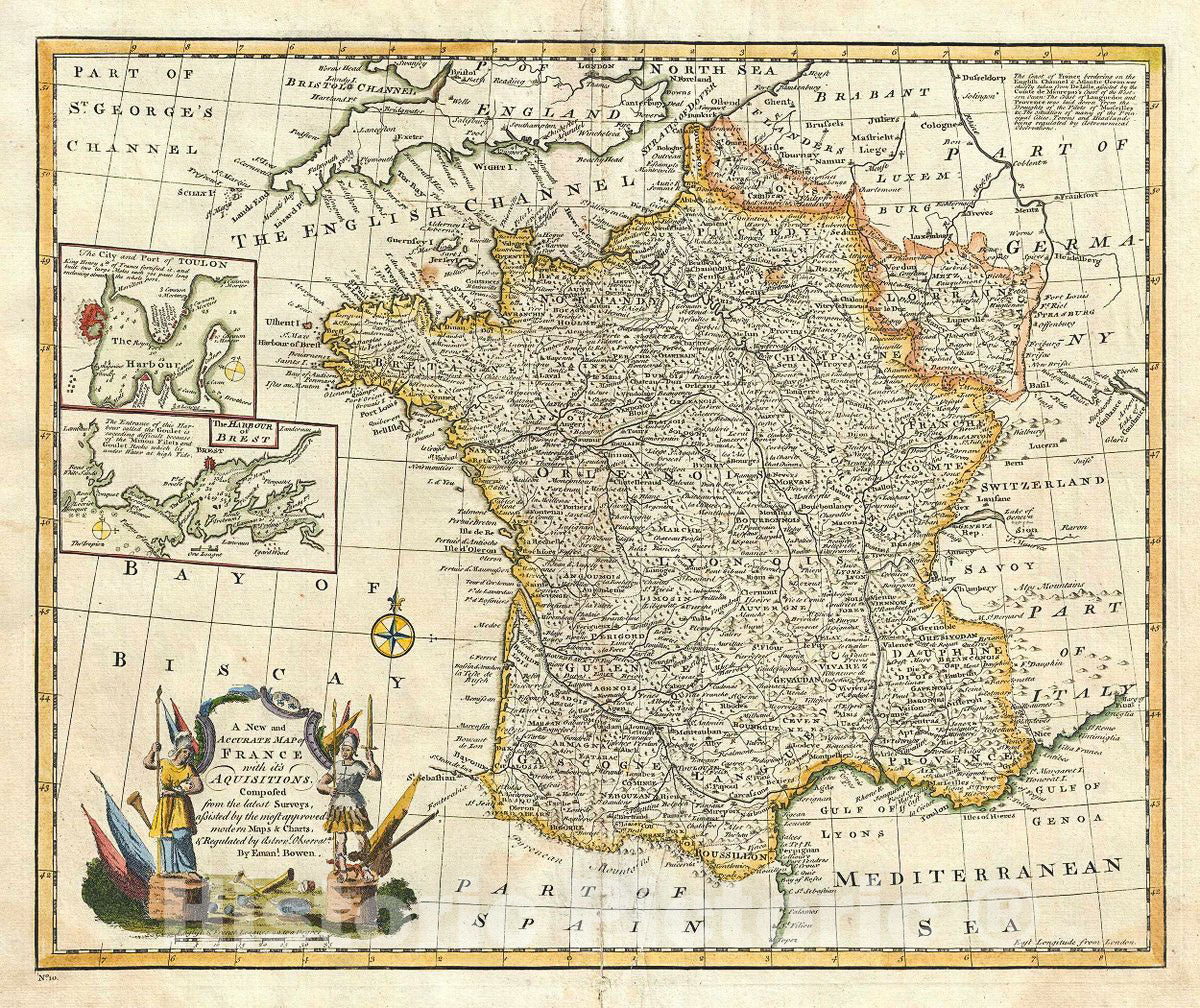 Historic Map : Bowen Map of France, 1747, Vintage Wall Art