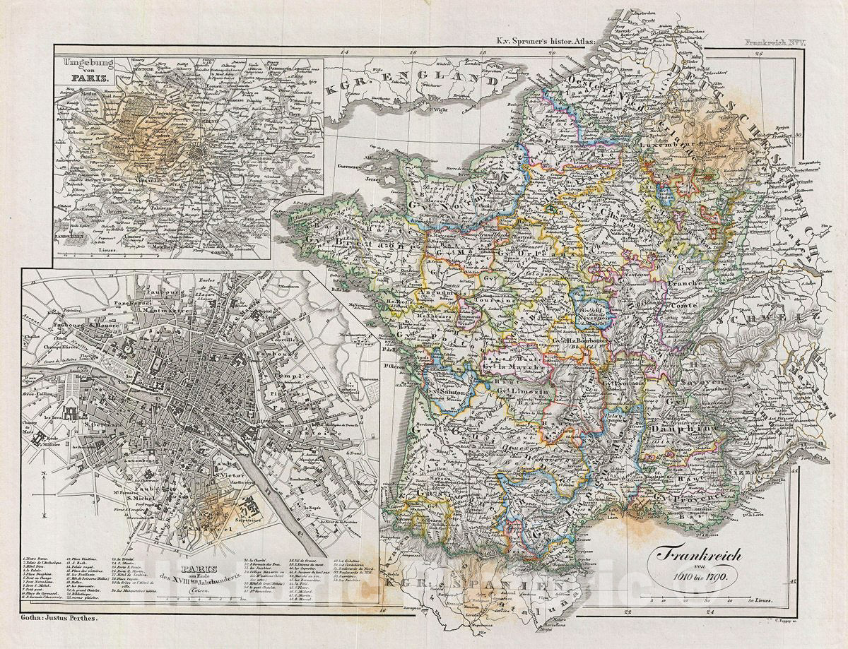Historic Map : Spruner Map of France from 1610 to 1790, 1854, Vintage Wall Art