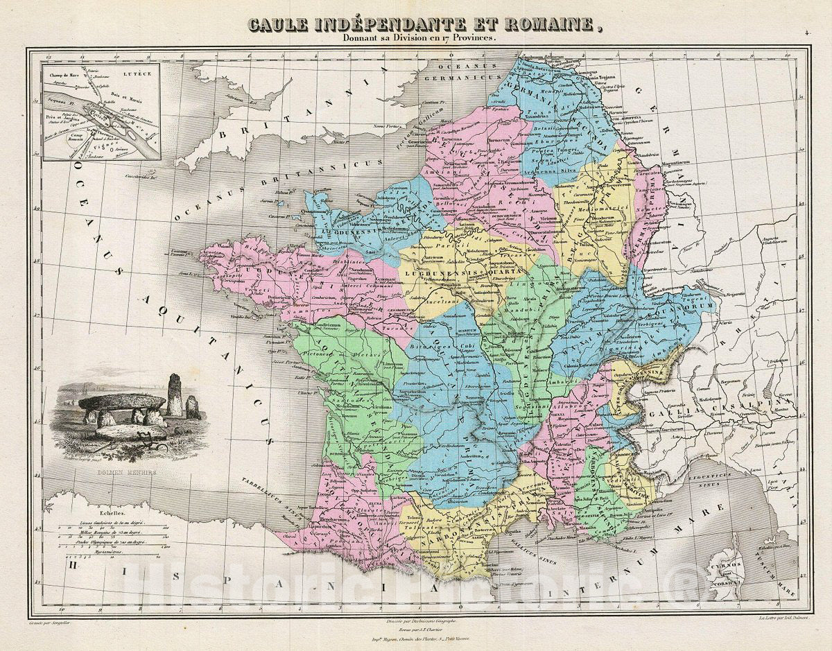 Historic Map : Migeon Map of France During Ancient Times, 1878, Vintage Wall Art