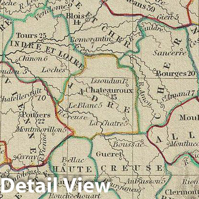 Historic Map : Chambers Map of France in Departments, 1845, Vintage Wall Art