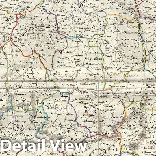 Historic Map : Black Map of France in Departments, 1844, Vintage Wall Art