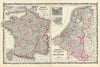 Historic Map : Johnson Map of France, Holland and Bellgium, 1861, Vintage Wall Art