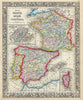 Historic Map : Mitchell Map of France, Spain and Portugal, 1860, Vintage Wall Art