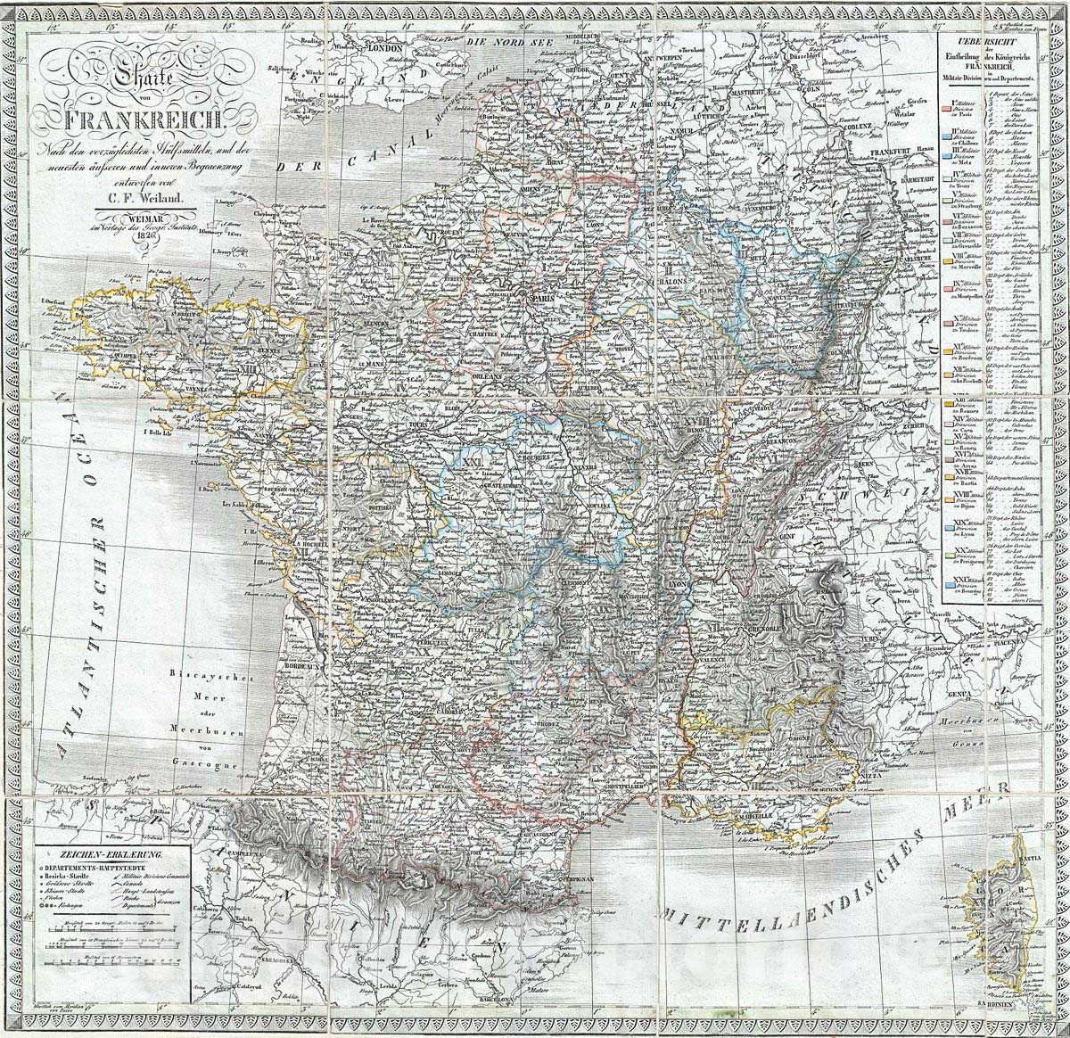 Historic Map : Weiland Antique Map of France, 1826, Vintage Wall Art
