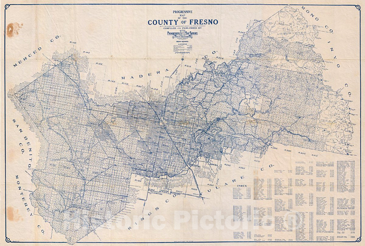 Historic Map : Progressive Map of Fresno County, California, 1920, Vintage Wall Art