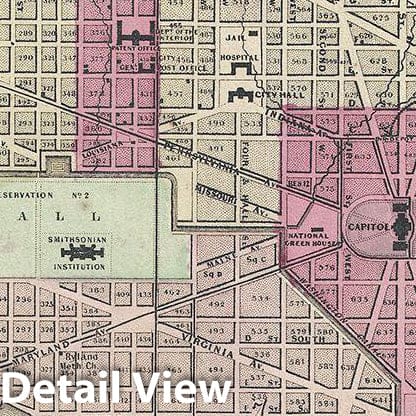 Historic Map : Johnson Map of Georgetown and Washington D.C, 1866, Vintage Wall Art