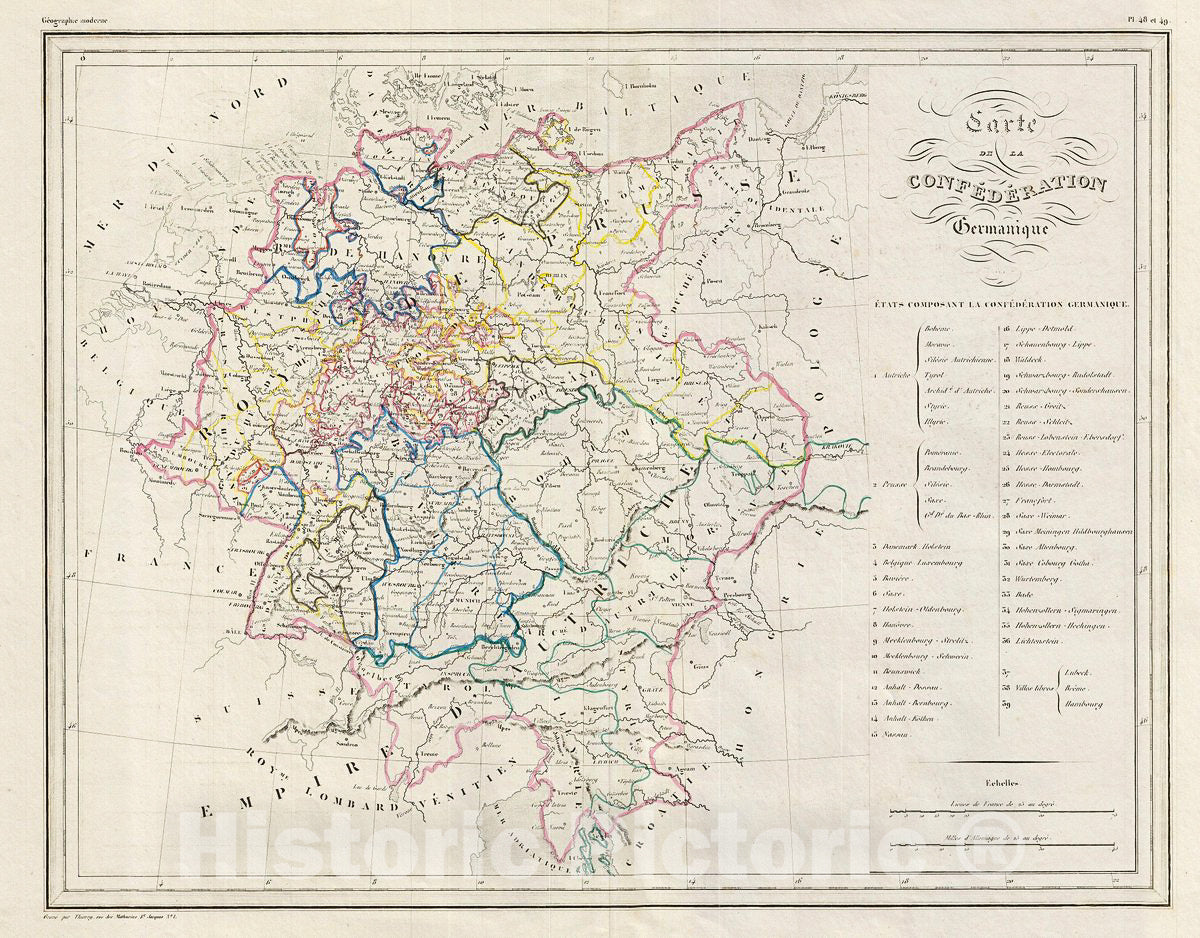 Historic Map : MalteBrun Map of Germany, Version 2, 1843, Vintage Wall Art