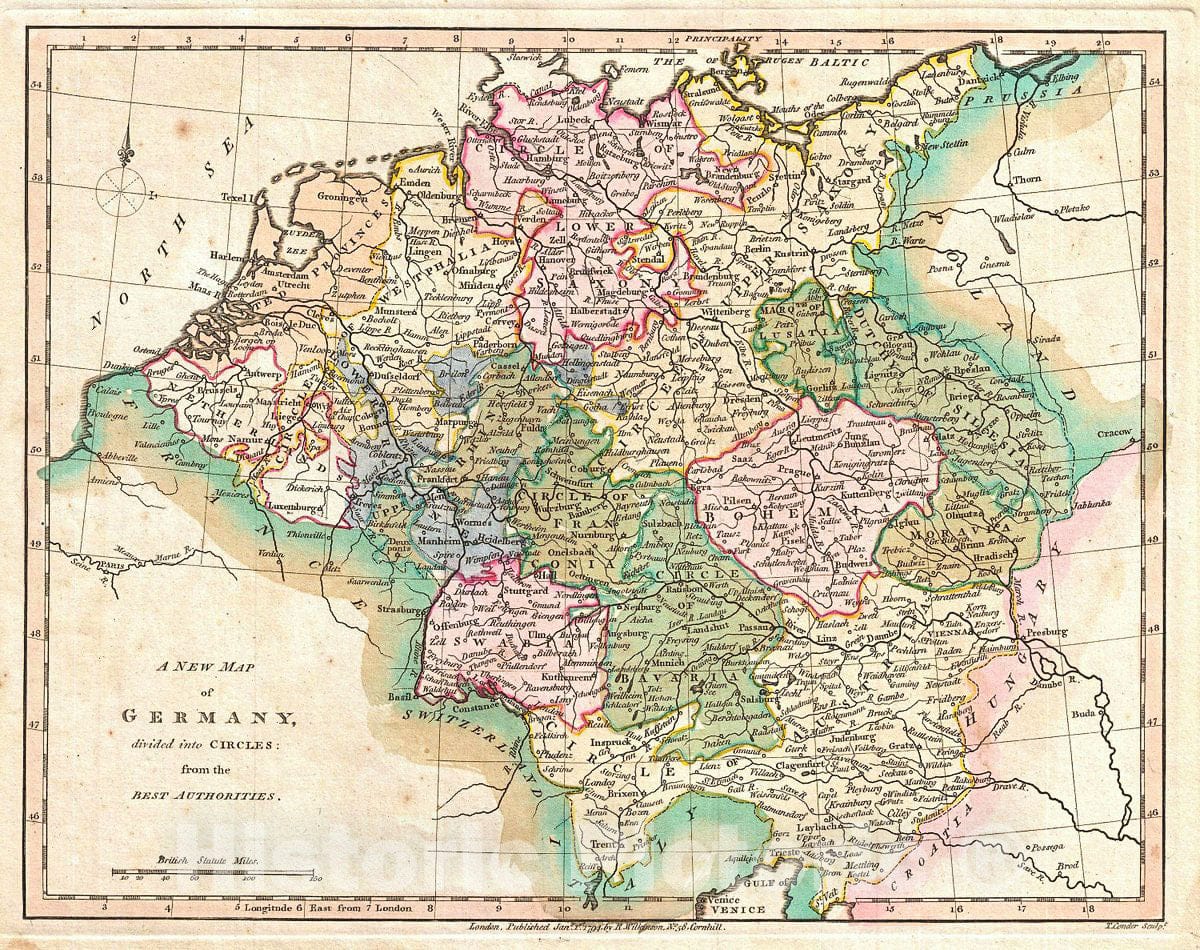 Historic Map : Wilkinson Map of Germany, Version 2, 1794, Vintage Wall Art