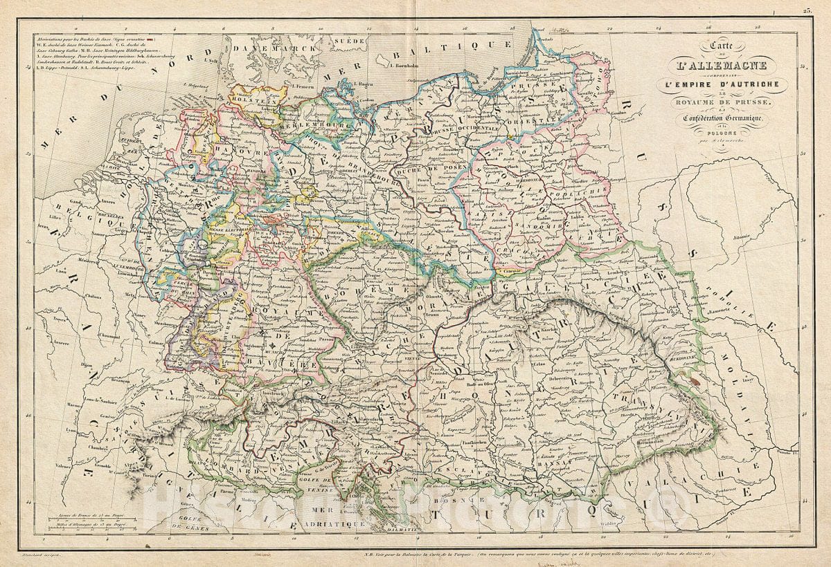 Historic Map : Delamarche Map of Germany, Prussia and The Germanic Confederation, 1850, Vintage Wall Art