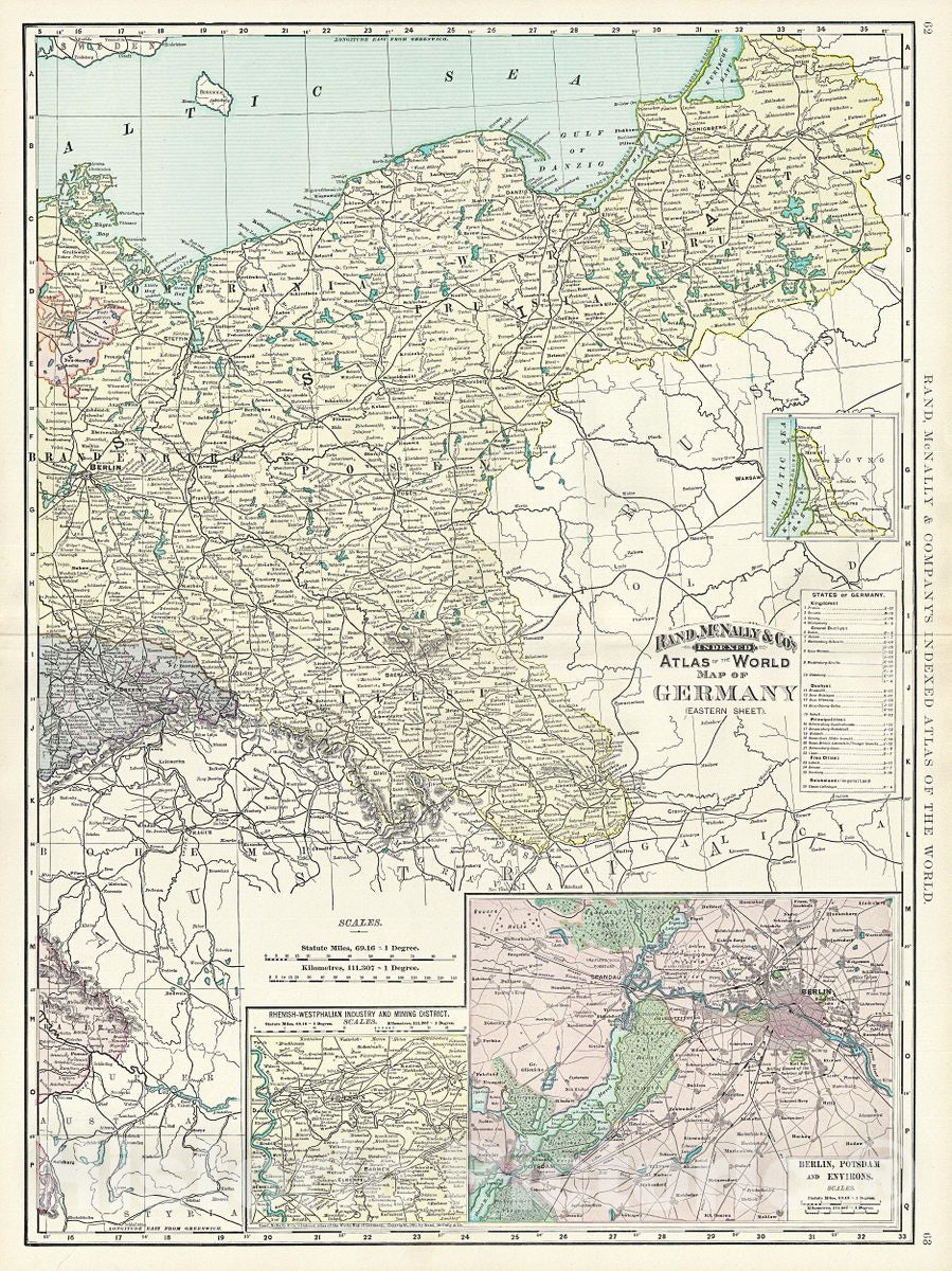 Historic Map : Rand McNally Map of Eastern Germany and Prussia, 1891, Vintage Wall Art