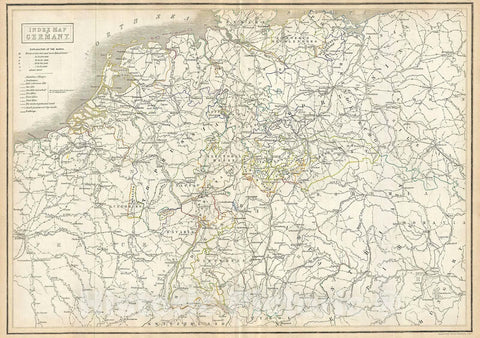 Historic Map : Black Map of Greater Germany (Germany, Holland, Belgium, Bohemia, Austria), 1844, Vintage Wall Art