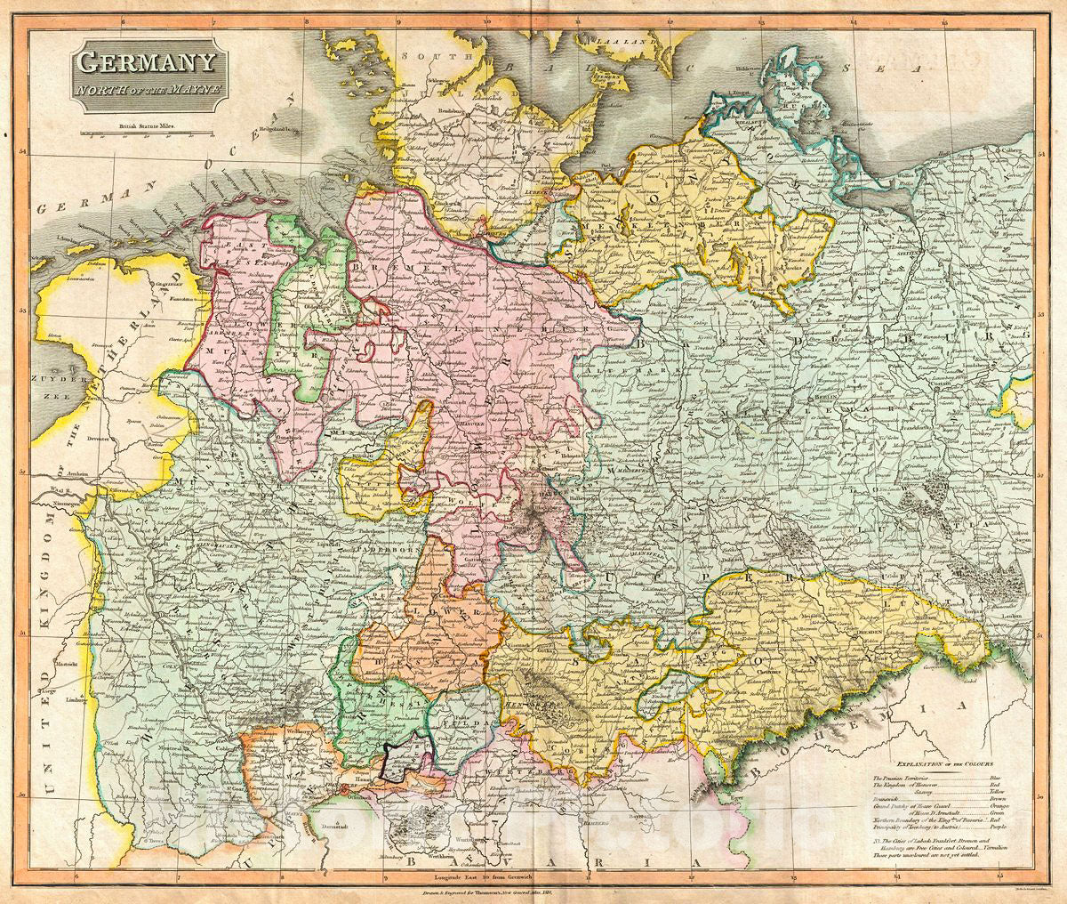 Historic Map : Thomson Map of Germany North of The Mayne River, 1816, Vintage Wall Art