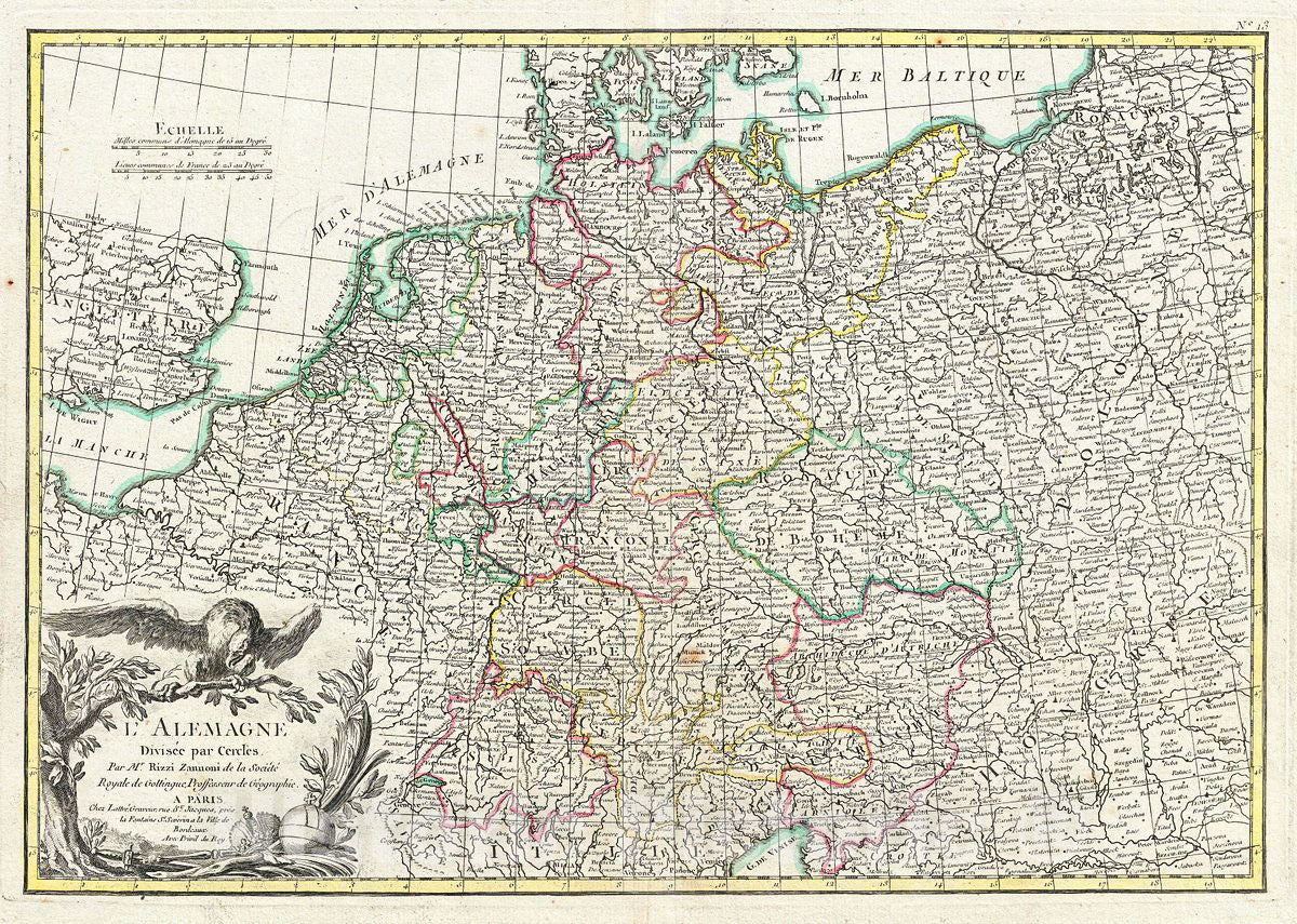 Historic Map : RizziZannoni Map of Germany and Poland, Version 2, 1783, Vintage Wall Art