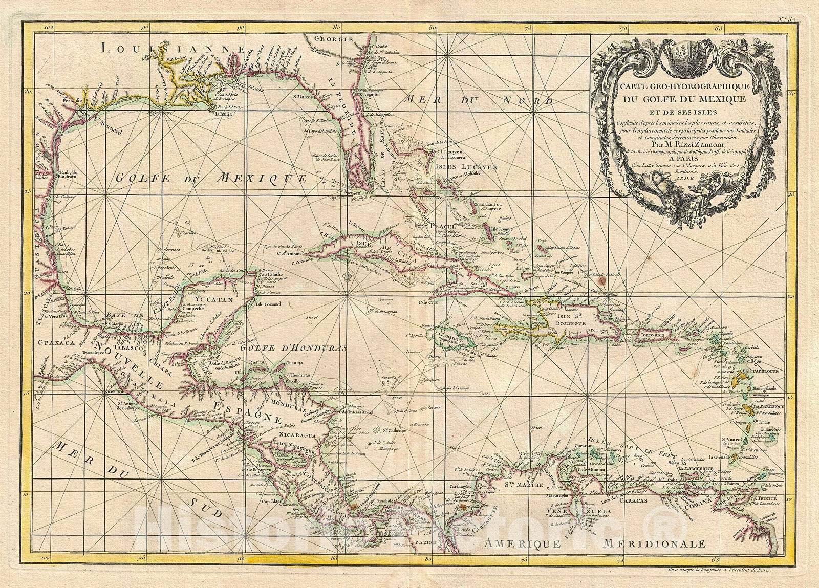 Historic Map : Zannoni Map of Central America and The West Indies (Caribbean), Version 2, 1778, Vintage Wall Art