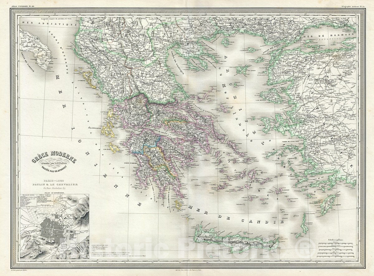 Historic Map : Dufour Map of Greece, 1860, Vintage Wall Art
