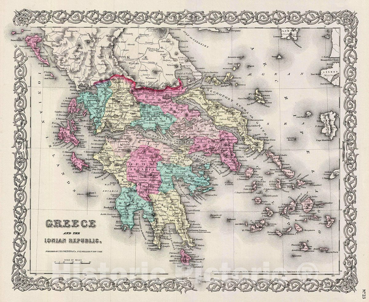 Historic Map : Colton Map of Greece, 1856, Vintage Wall Art