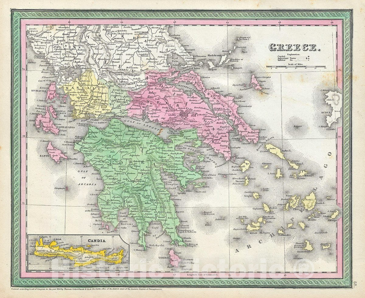 Historic Map : Mitchell Map of Greece, Version 2, 1854, Vintage Wall Art