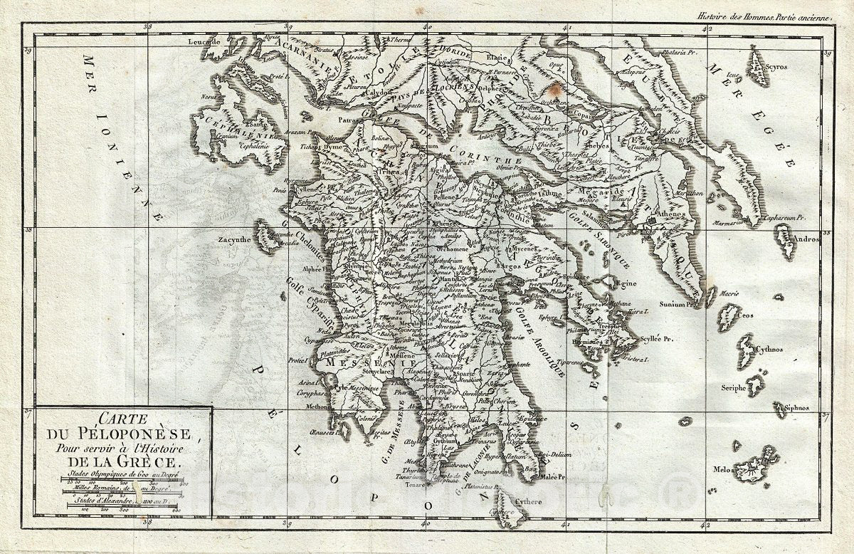 Historic Map : Delisle de Sales Map of Southern Greece, 1782, Vintage Wall Art