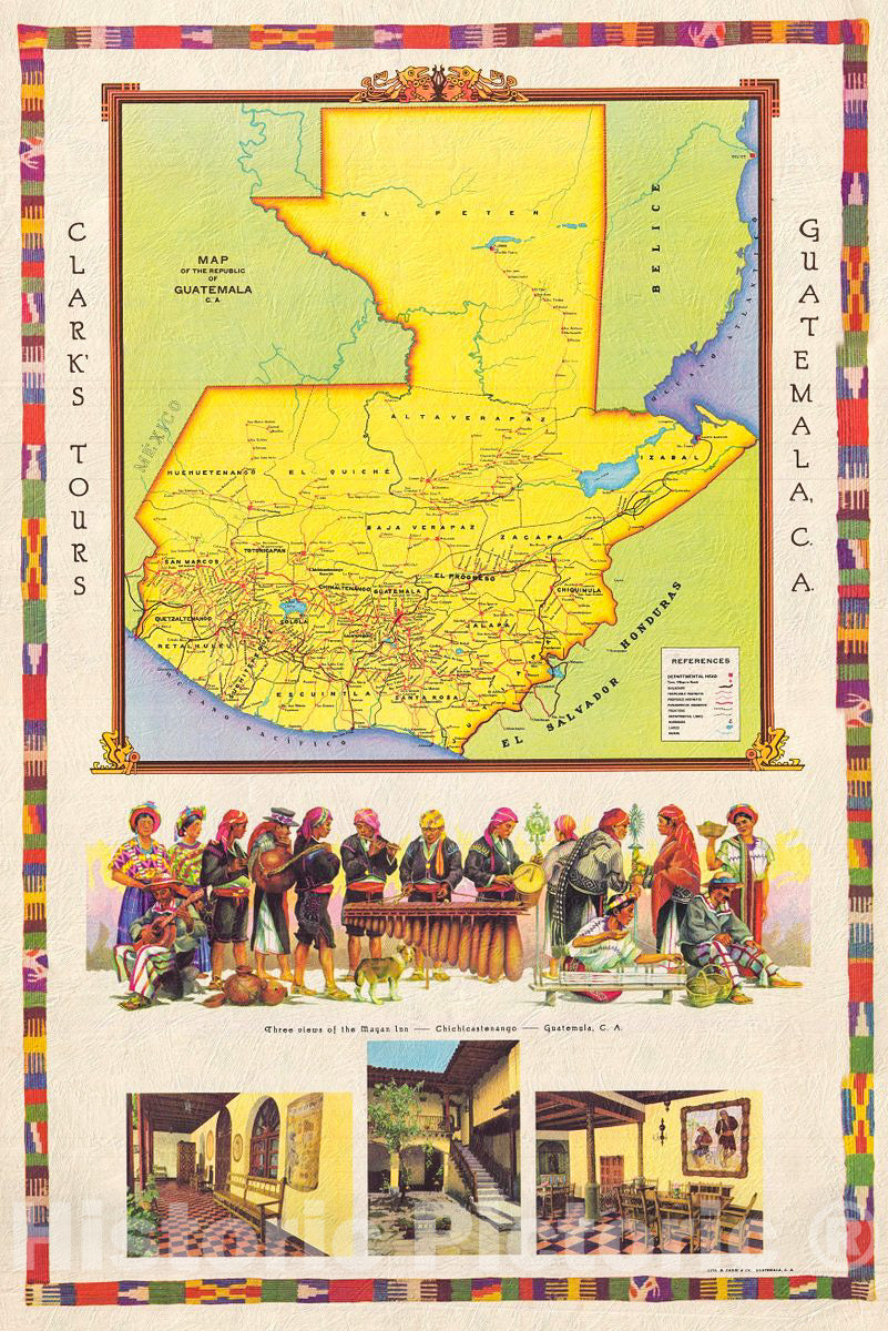 Historic Map : Clark's Tours Advertising Pictorial Map of Guatamala, 1935, Vintage Wall Art
