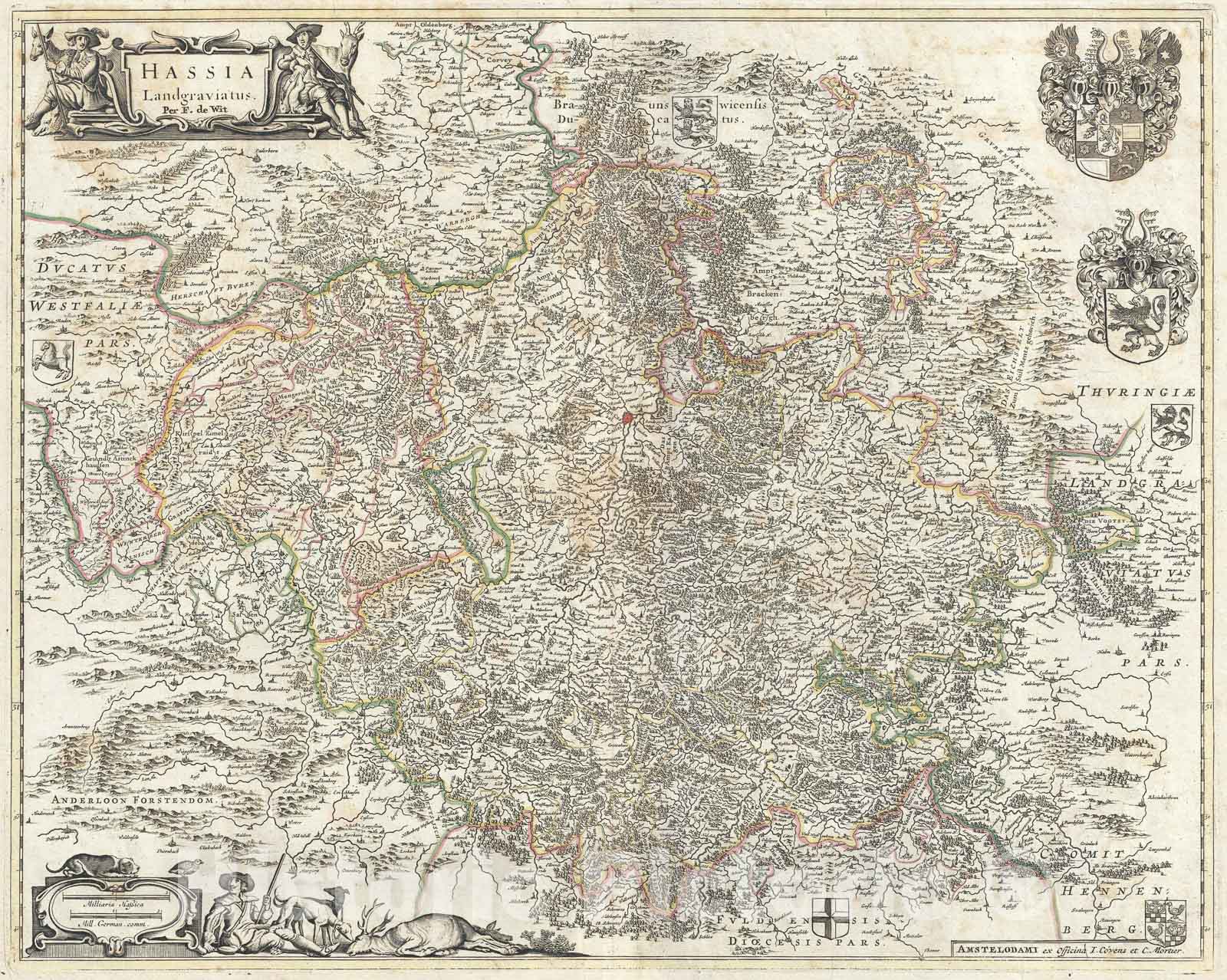 Historic Map : De Wit Map of Hesse, Germany, 1721, Vintage Wall Art