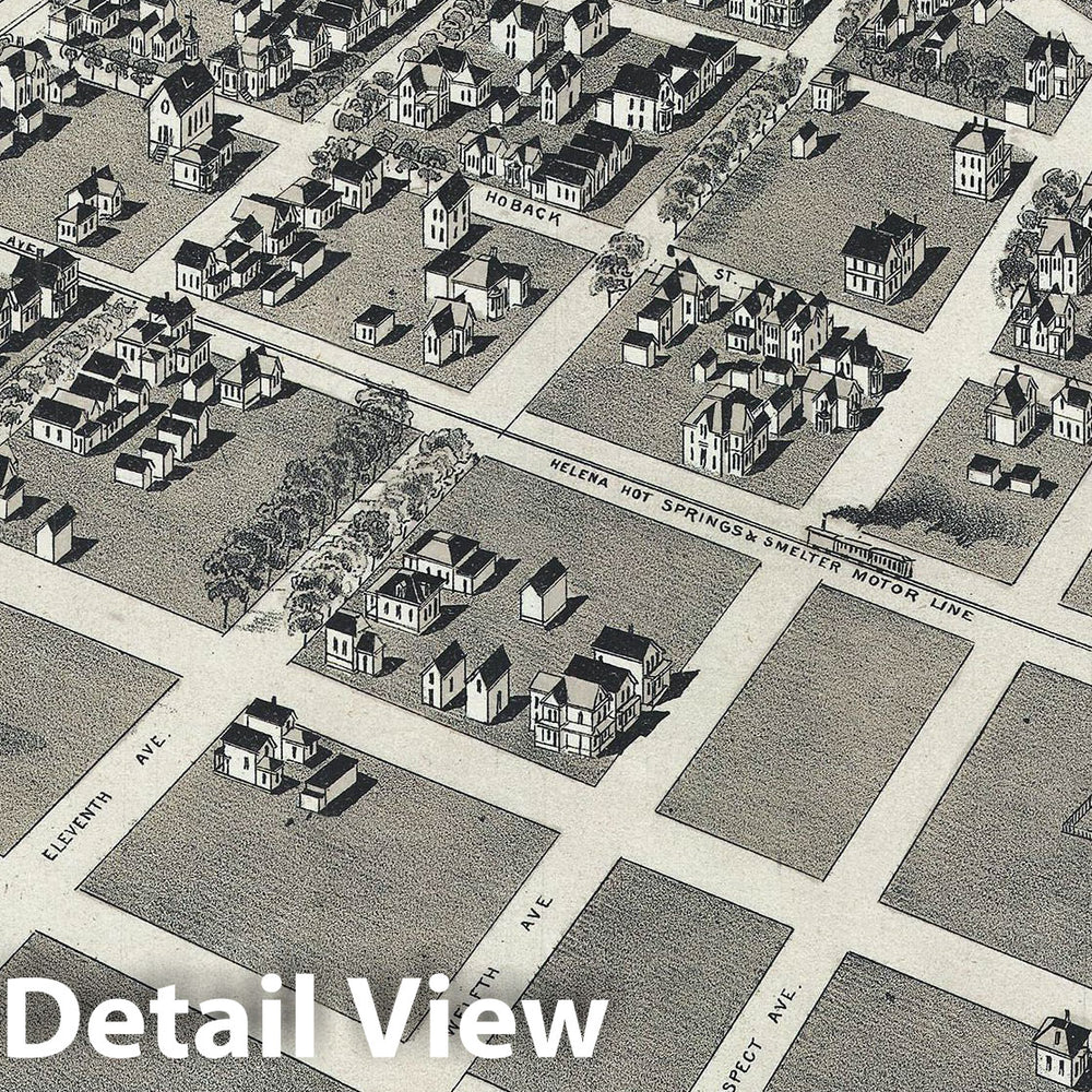 Historic Map : Henry Wellge Bird'sEye View of Helena, Montana, 1890, Vintage Wall Art