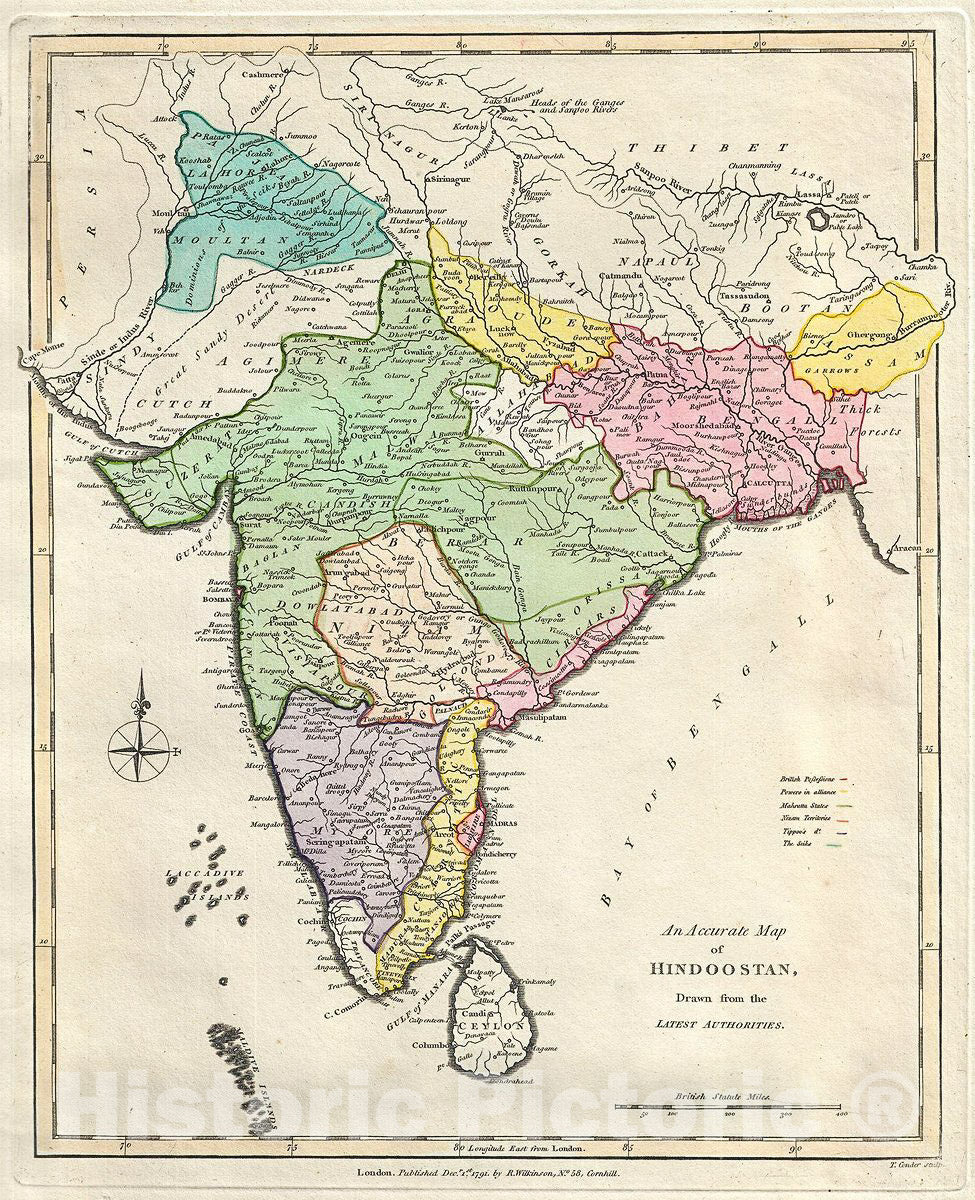 Historic Map : Wilkinson Map of India, 1791, Vintage Wall Art
