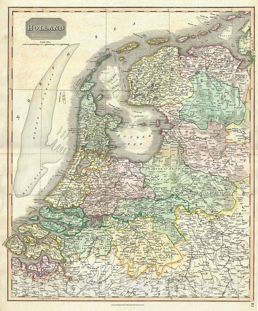 Historic Map : Thomson Map of Holland (The Netherlands), 1817, Vintage Wall Art