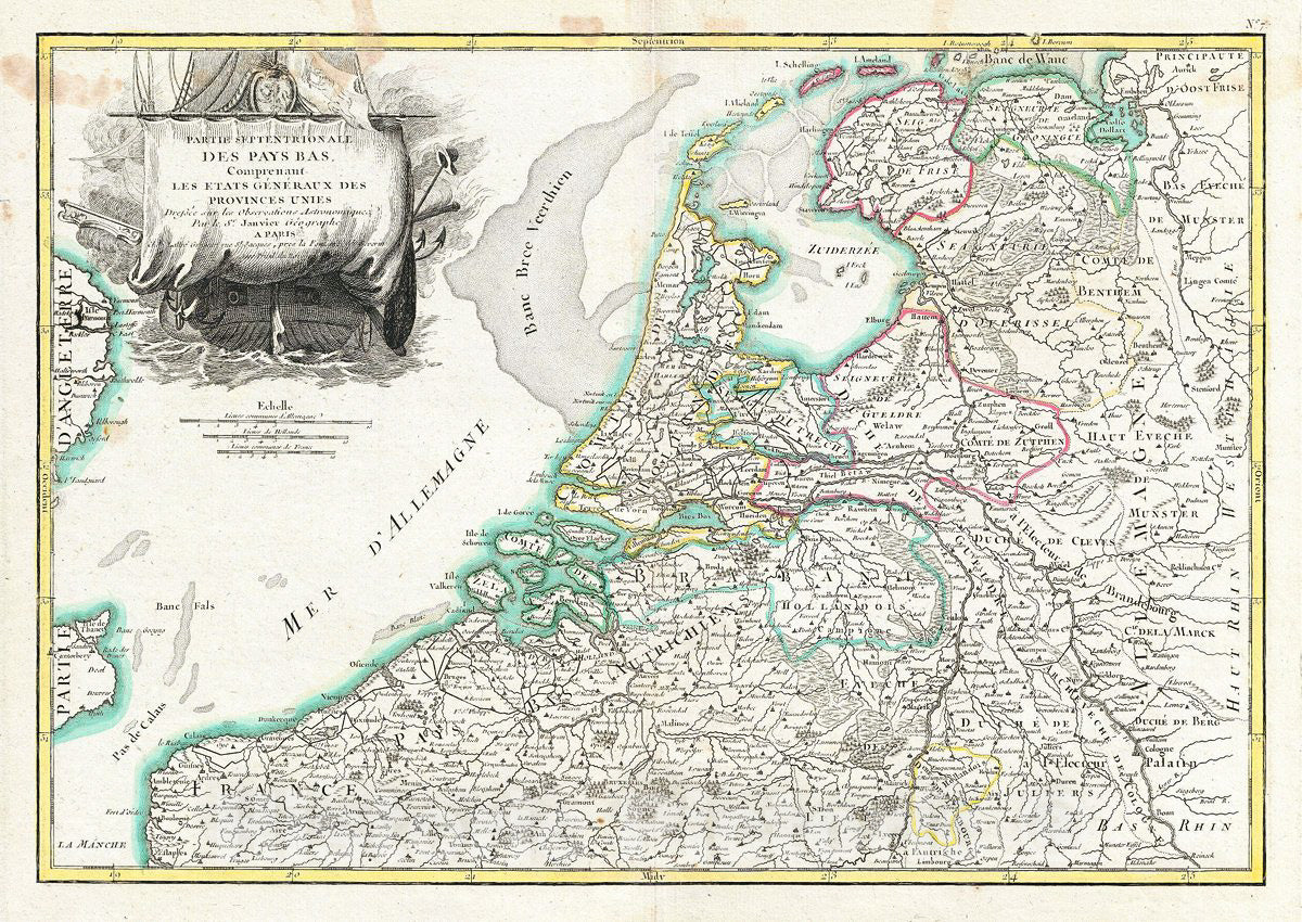 Historic Map : Janvier Map of Holland and Belgium, Version 2, 1783, Vintage Wall Art