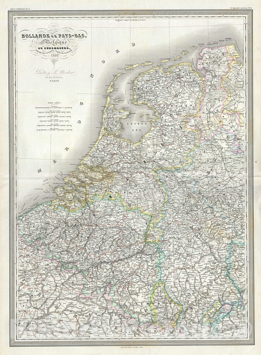 Historic Map : Dufour Map of The Netherlands (Holland), Belgium and Luxembourg, 1860, Vintage Wall Art