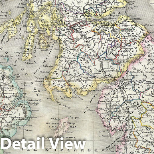 Historic Map : Dufour Map of The British Isles (Scotland, Ireland, England, Wales), 1860, Vintage Wall Art
