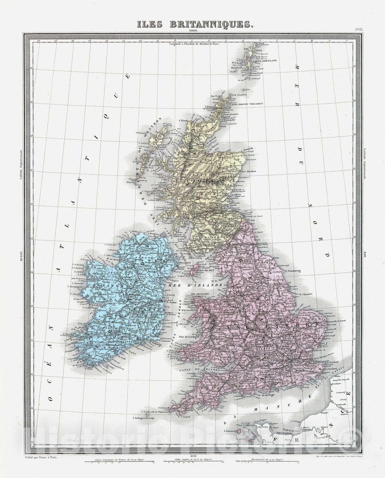 Historic Map : Tardieu Map of The British Isles (England, Wales, Scotland, Ireland), 1874, Vintage Wall Art