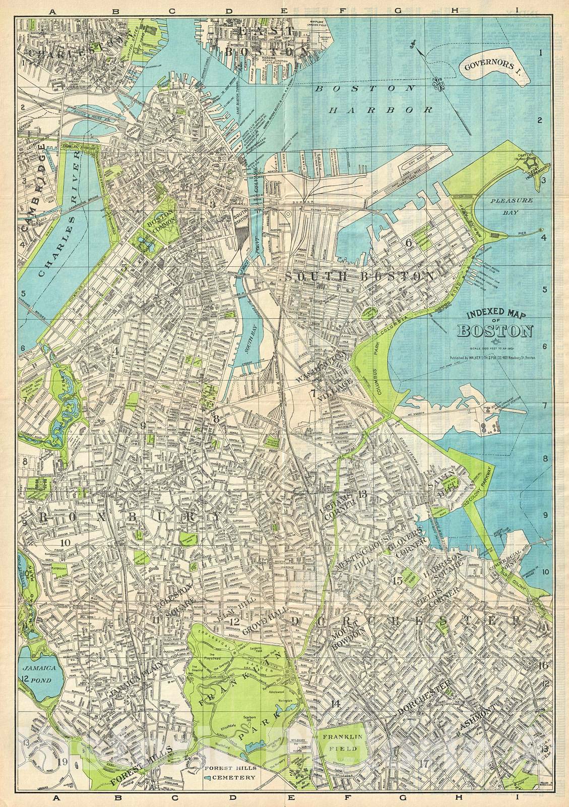 Historic Map : Walker Map or Plan of Boston, Massachusetts, 1925, Vintage Wall Art