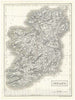 Historic Map : Black Map of Ireland in Provinces, 1844, Vintage Wall Art