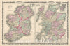 Historic Map : Johnson Map of Scotland and Ireland, 1861, Vintage Wall Art