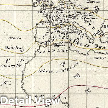 Historic Map : Black Map or Chart of The Isothermal Lines Showing The World's Temperatures, 1844, Vintage Wall Art