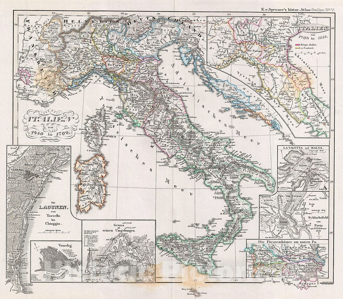 Historic Map : Spruner Antique Map of Italy from 1450 to 1792, 1854, Vintage Wall Art