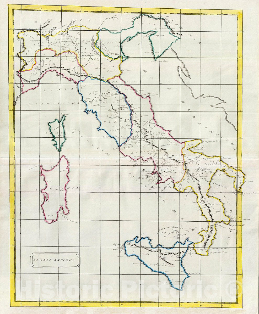 Historic Map : Manuscript Map of Italy in Antiquity, 1823, Vintage Wall Art