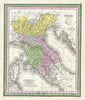 Historic Map : Mitchell Antique Map of Northern Italy (Tuscany, Venice, Milan), 1854, Vintage Wall Art