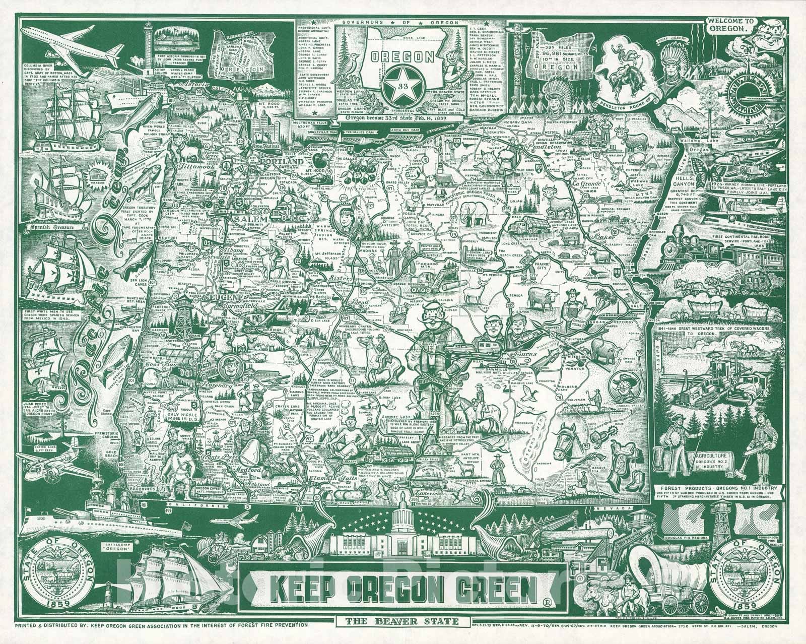 Historic Map : Hayes Pictorial Map of Oregon, 1967, Vintage Wall Art
