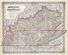 Historic Map : Colton Map of Kentucky and Tennessee, 1856, Vintage Wall Art